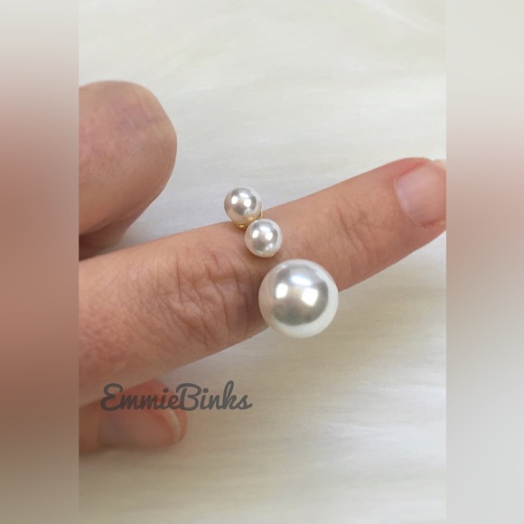 💥3for$28 New 3 Pearl Open Cuff Ring ~ Asymmetrical Triple Pearl Ring ~Designer - Picture 5 of 12